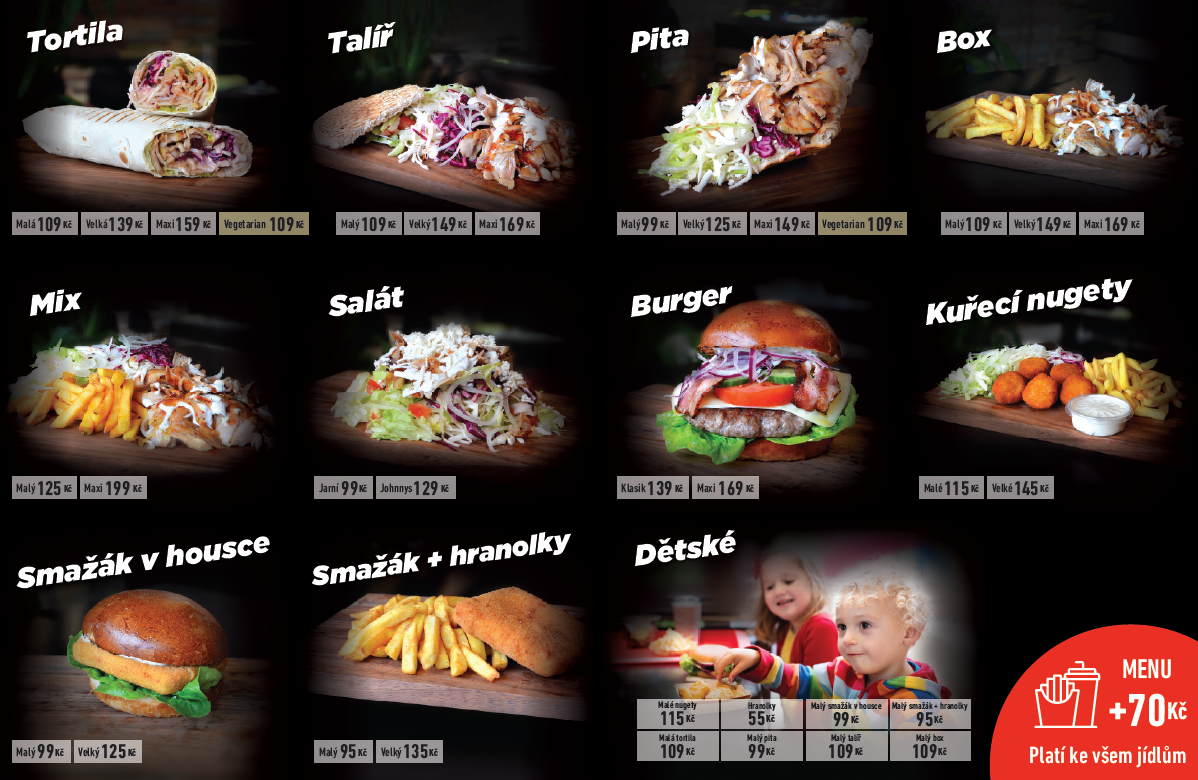 Ceník Burger, Kebab rozvoz jídel Příbram - Rozvozy jídel Příbram, Kebab, burger, smažák, salát